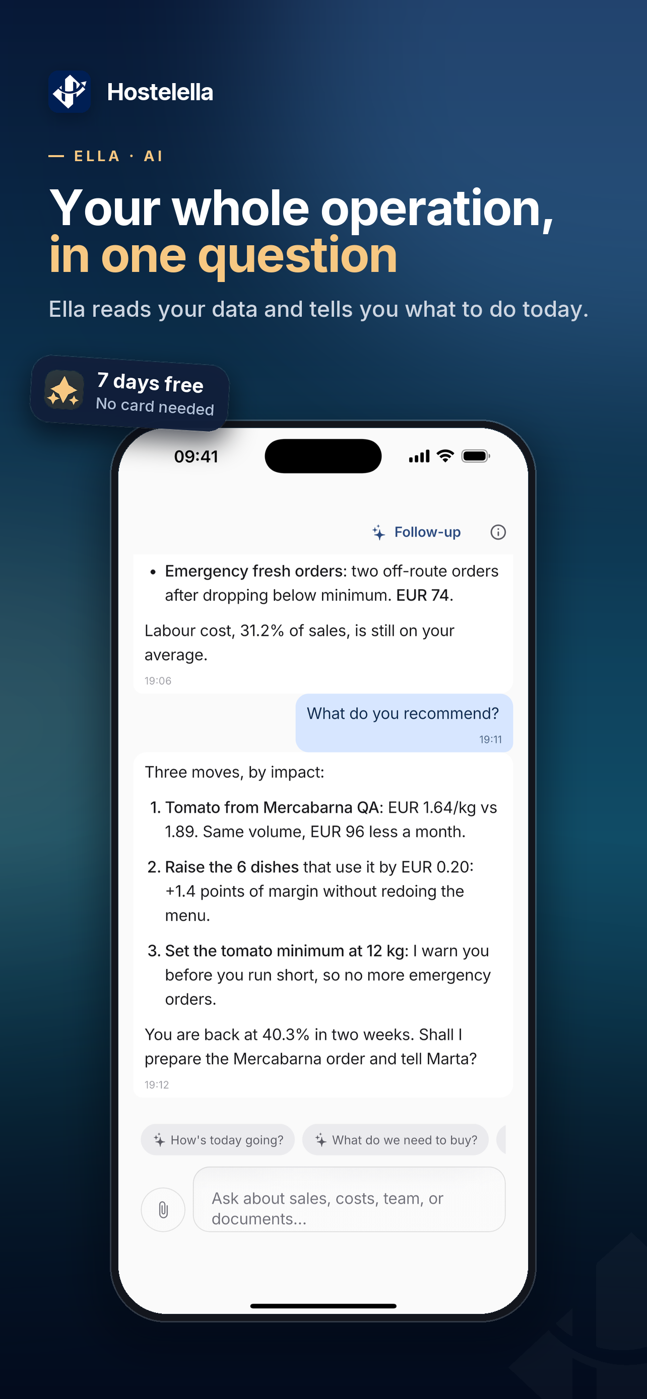 Hostelella with Ella, the AI assistant for understanding business operations