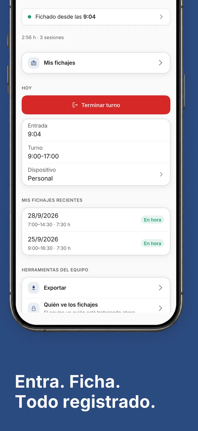 Entra. Ficha. Todo registrado.